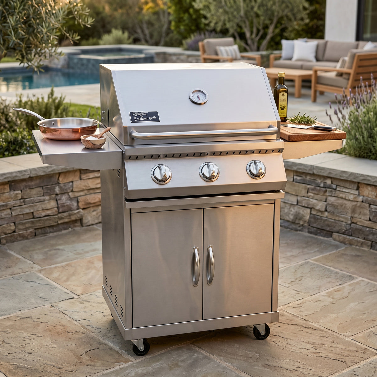 KoKoMo Premium 3-Burner 26" Cart Model BBQ Grill