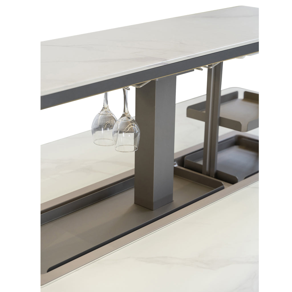 Cinetico Smart Dining Table in White, 5.3 cu.ft fridge and freezer with Bluetooth control
