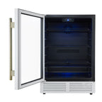 Forno Frescolino 24 Inch Beverage Cooler, White with Antique Brass Handles, with LED Lighting, Triple Glass Door, 188 Can Capacity, Built-In or Freestanding