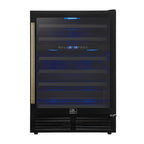 Forno Bacchino 24 Inch Wine Cooler, Black with Antique Brass Handles, with LED Lighting, Triple Glass Door, 51 Bottle Capacity, Built-In or Freestanding